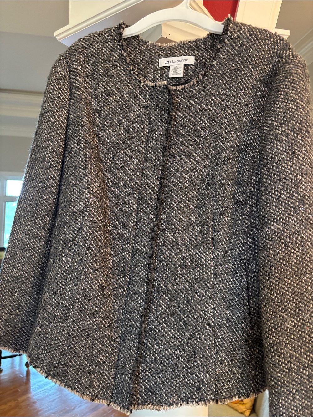 Liz Claiborne Charcoal Tweed Collarless Jacket